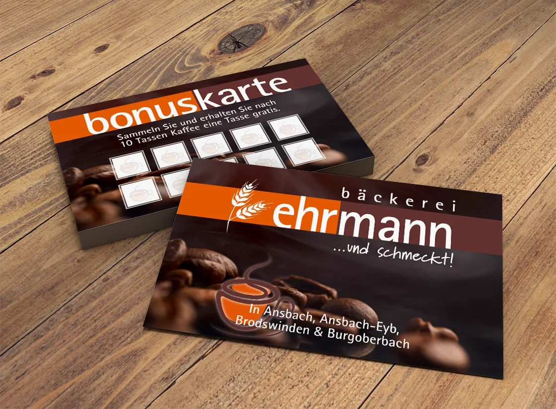 Stempelkarten Kaffe von der Bäckerei Ehrmann
